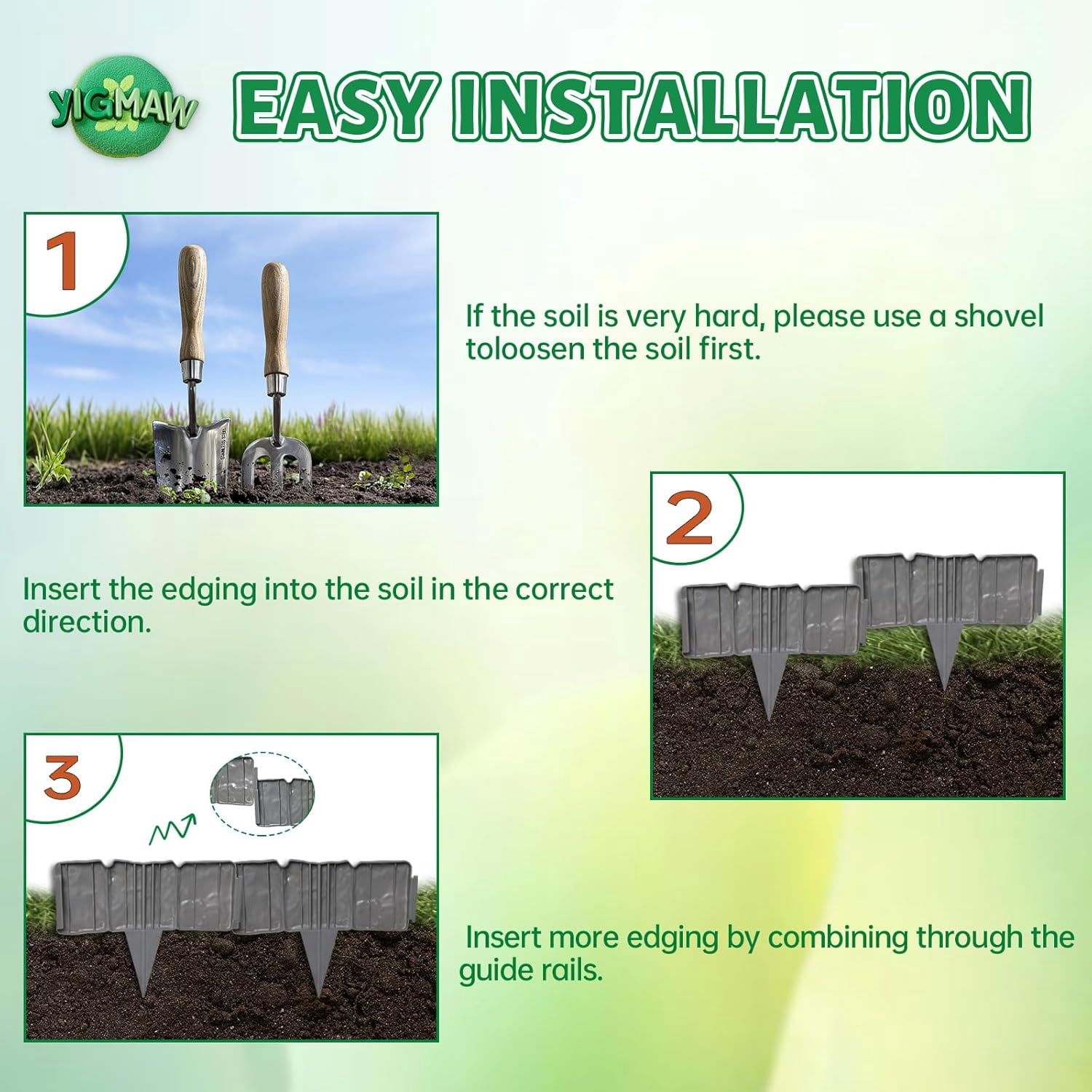 Landscape Edging Faux Stone Garden Edging Border,Decorative Stone-Look Garden Border for Flower Bed Edging,Lawn,Landscaped Yard,Trees and Gardens (Gray, 10 Pcs)