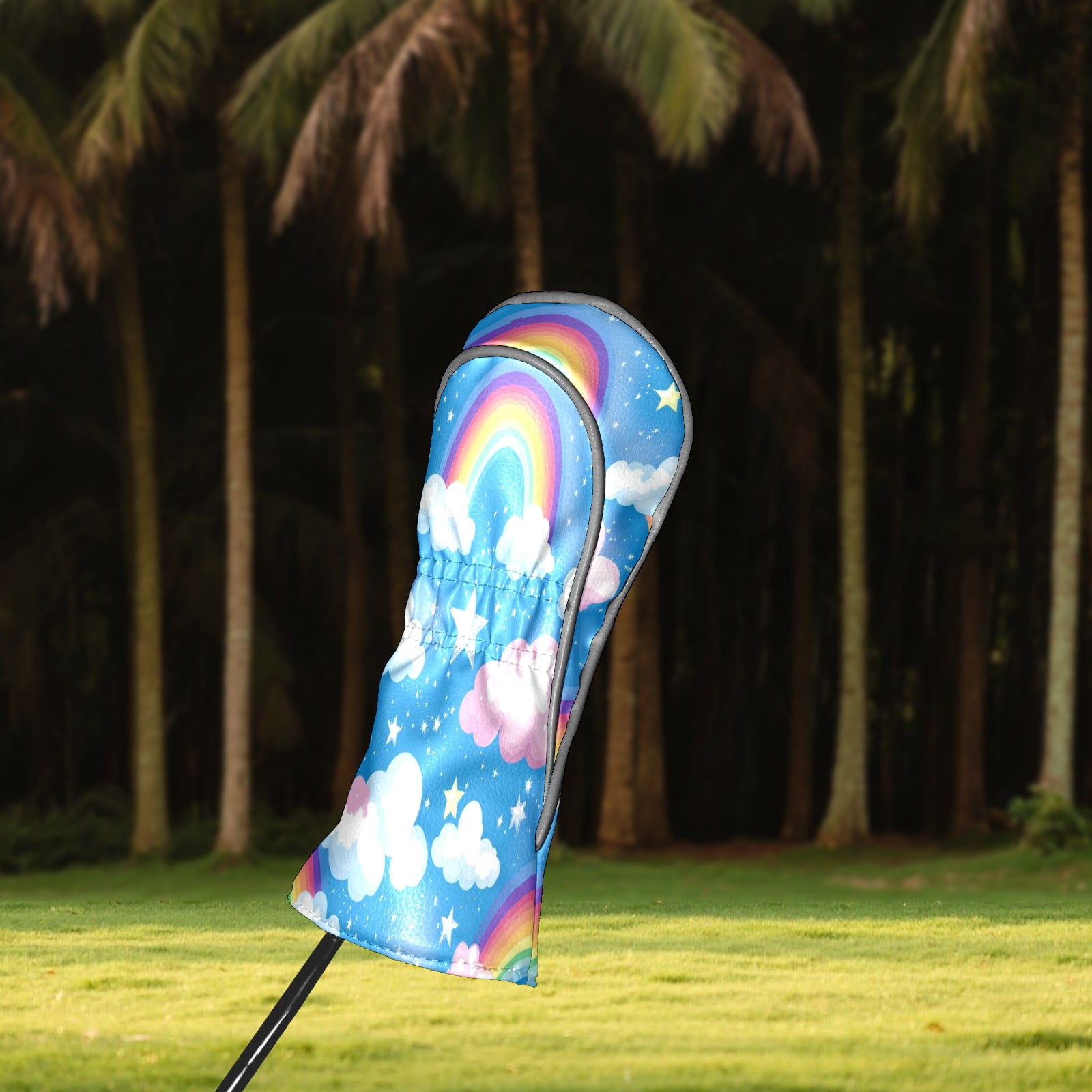 Golf Club Covers PU Leather Waterproof Head Covers for Fairway Woods Hybrids White Clouds Rainbow Unisex Fits Most Brands