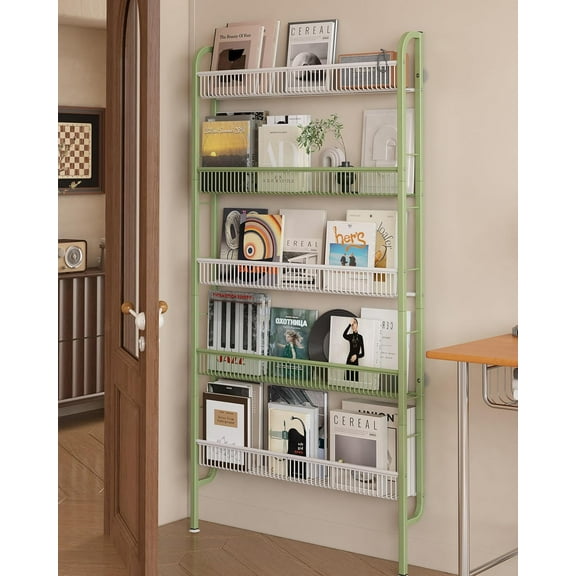 Behind The Door Bathroom Shelf Narrow 5-Tier, Space-Saving Slim Storage Shelf Narrow Shelving Unit for Bathroom and Kitchen White