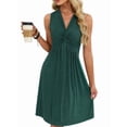 thumbnail image 3 of Women'S Twist Front V Neck Ruffle Summer Dress Elegant Sleeveless Club Party Tunic Bodycon Mini Dresses Dark Green XXL, 3 of 9