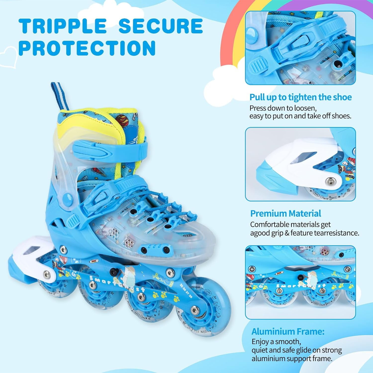 Inline Skates, Adjustable Children Inline Skates with Light up Wheels for Kids, Girls, Boys, Teens, Beginner & Advance | with Protective Gears and Carry Bag