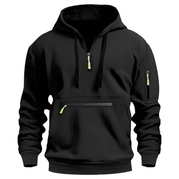 JHDESSLY Unisex Y2K Zip Up Hoodie Half Zip Pullover Sweatshirt with Large Side Pockets Drawstring Thermal Jacket Sweatshirt
