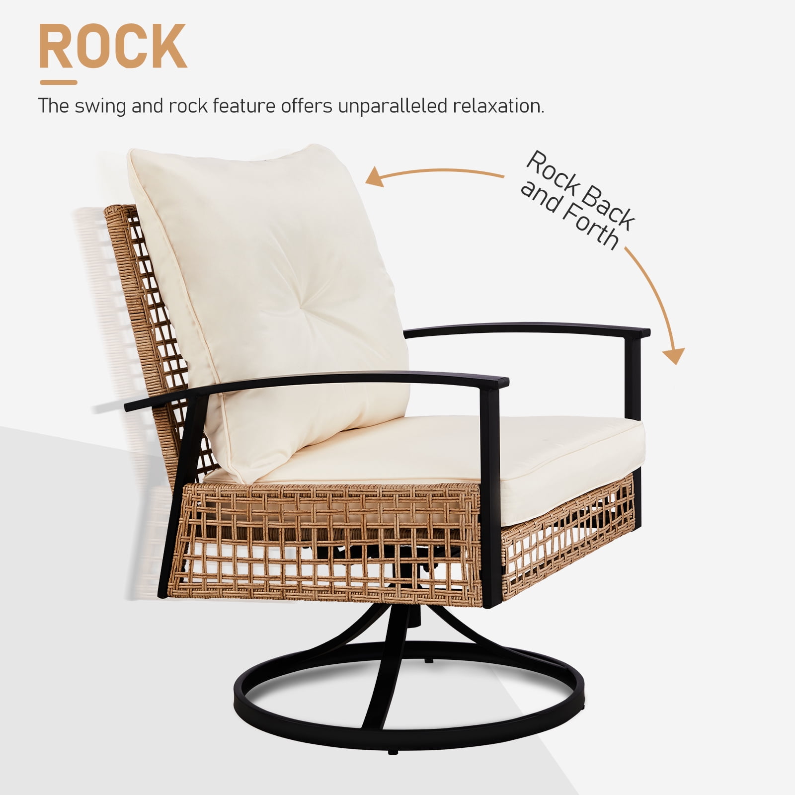 3-Piece Outdoor Swivel Rocking Chairs Set with Coffee Table, Weather-Resistant Patio Furniture for Porch Backyard Poolside, Thick Cushions, Easy Assembly, Durable Wicker 360° Swivel Rocker Bistro Set