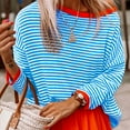 thumbnail image 6 of Blue Womens Tops Women's Knitted Sweater Stripe Contrast Color Design Drop Shoulder Long Sleeve Pullover Casual Fall Outfits for Women 2025, 6 of 6
