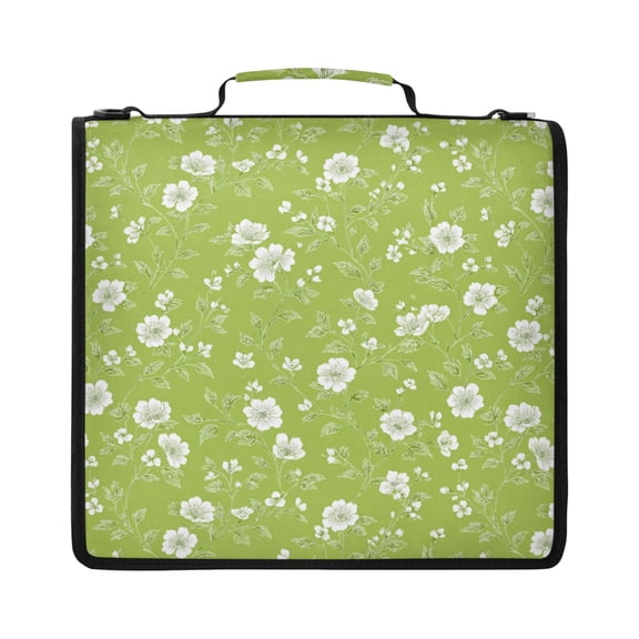 Zipper Binder with Shoulder Strap 2 inch 3 Ring Waterproof File Folder Organizer Bag 500 Sheet White Flowers and Leaves