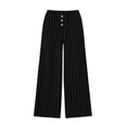 thumbnail image 5 of Women's Soft Striped Ribbed Wide Leg Pants Drawstring Elastic High Waist Loose Casual Jogger Pants Comfy Loungewear Y2K Pants with Pocket Black, 5 of 9