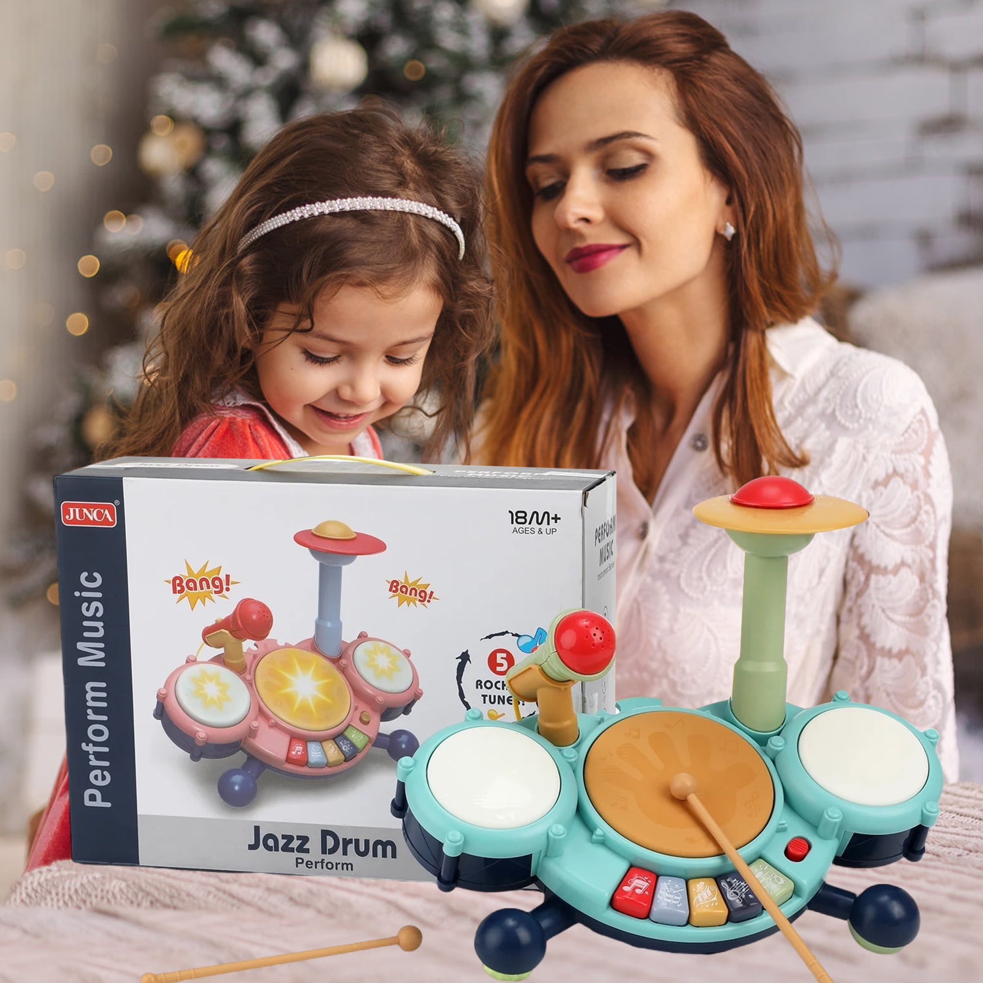 JBeeCtrl Toddler Drum Set for Kids 1-4 Kids Drum Set for 1-5 with 2 Sticks Musical Toys for 1 2 3 Year Old Boys Instrument Learning Developmental Baby BirthdayGift Blue