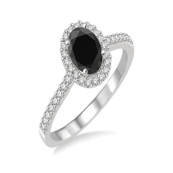 Wonderful Oval cut 1.50 Carat Black and White Diamond Engagement Ring in 14k White Gold