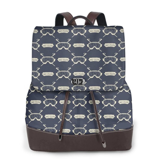 Easygdp Ski Goggles Vintage Print Mochila de Cuero para Mujeres, Bolso de Hombro, Bolsos de Mano de Moda para Trabajo y Viajes