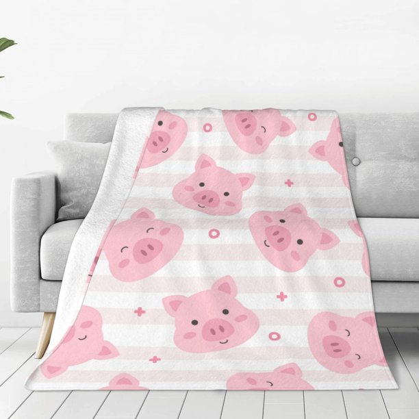 Balery Cartoon Pig Manta de Felpa Suave y Acogedora – Cobija de Franela Aterciopelada para Cama, Lavable y Cálida para Sofá, Mascotas, Transpirable-40"x30"