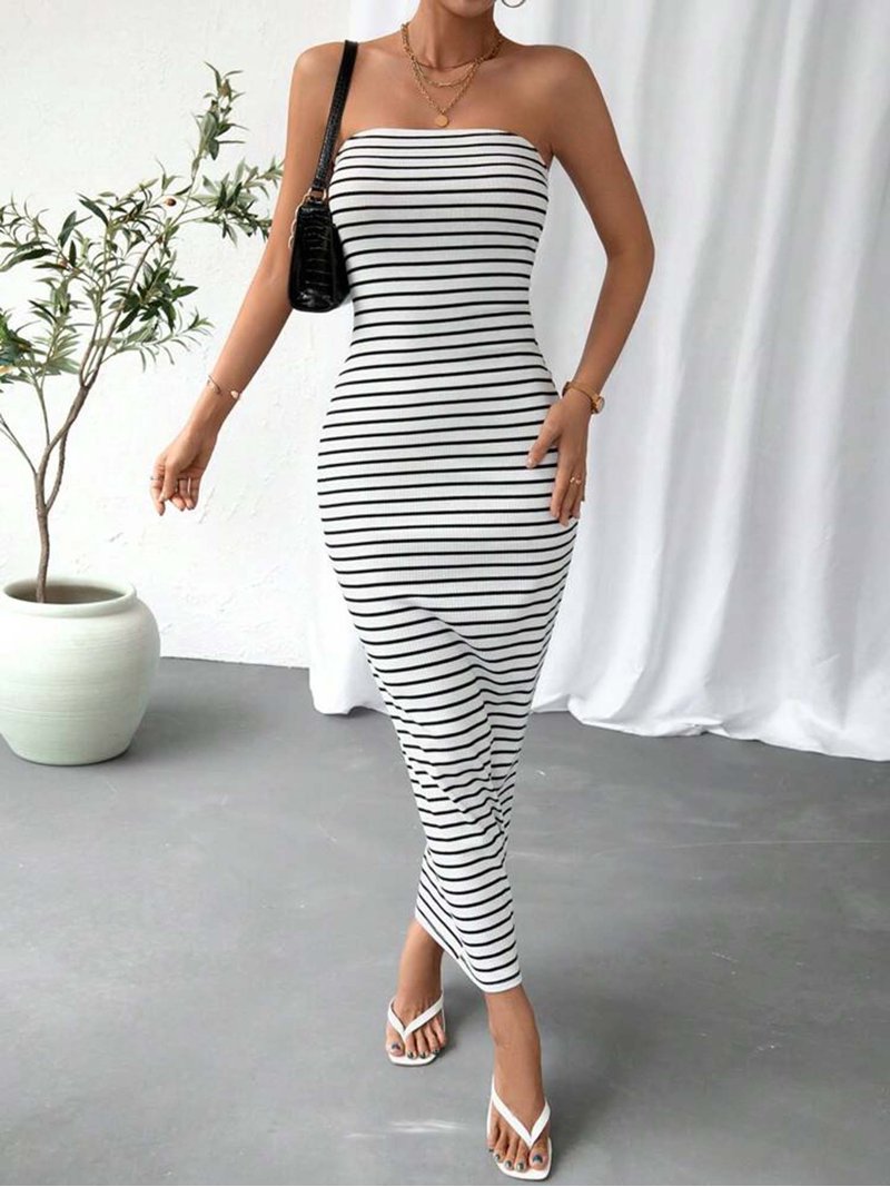 Suealasg Women Tube Dress, Strapless Backless Striped Dress Slim Fit Long  Dress for Cocktail Party - Walmart.com