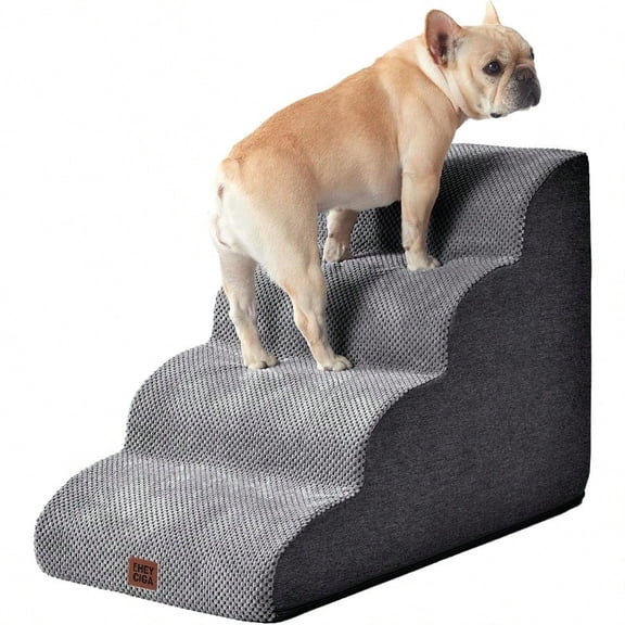 Curved Dog Stairs Ramp for High Beds 19.7 H 4-Step Dog Steps for Small Dogs and Cats Pet Stairs for High Bed Climbing Non-Slip Balanced Pet Step Indoor Grey