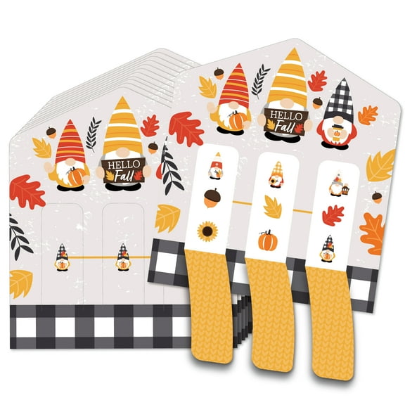 Big Dot of Happiness Fall Gnomes - Autumn Harvest Party Game Pickle Cards - Pull Tabs 3-in-a-Row - Set of 12