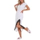 thumbnail image 4 of DARING DIVA Camisón de Manga Corta para Mujeres con Estampado de Corazones y Detalles de Encaje, Camisón Lateral con Abertura, Vestidos de Noche de Punto Acanalado Largos en Blanco, 4 of 5