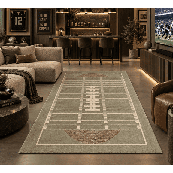 Neu Looms Hand Tufted Sage Green Rectangular Wool Area Rug 3x5, Geometric Football Decor