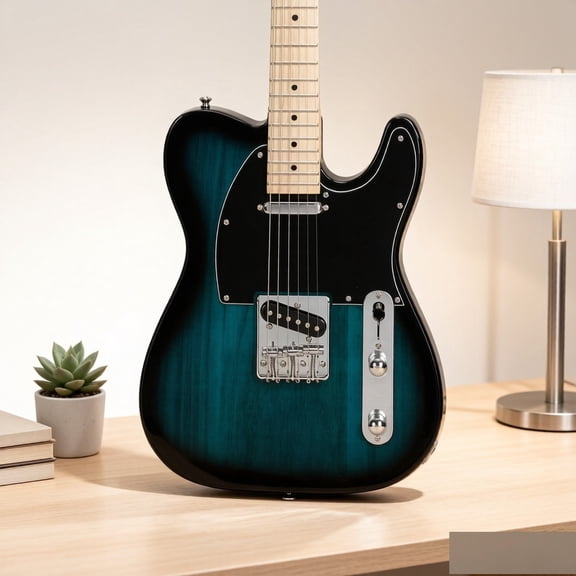 EDOEMSE Electric Guitar GTL Style Maple Fingerboard S-S Pickups Blue Finish Basswood Body 6-String Right Handed
