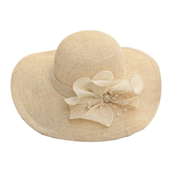 Straw Hats for Women , Sunhats for Women Uv Protection , Women Hats Fashion Women's Korean Style Straw Sun Hat with Wide Brim Floral Rhinestone Design Adjustable for Summer Beach