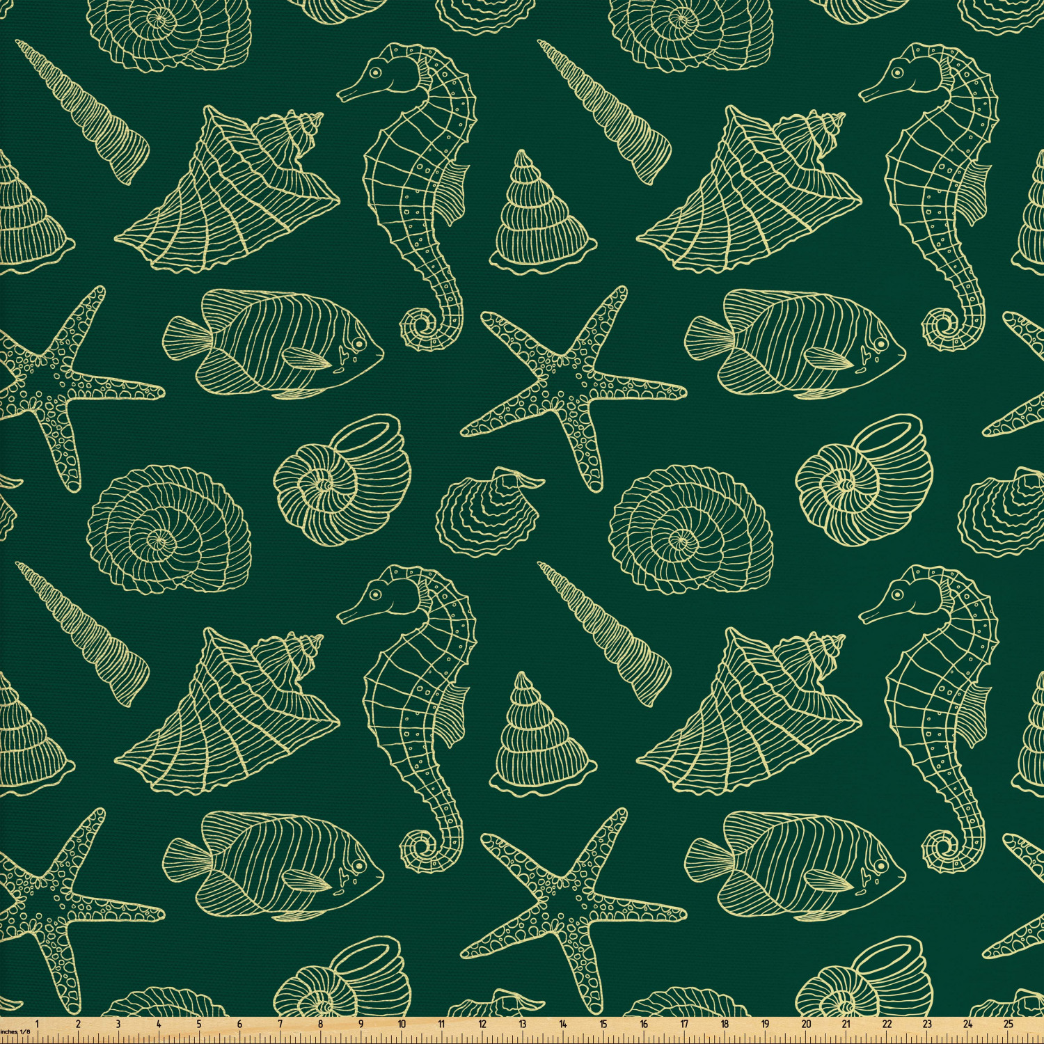 Marine Fabric by The Yard, Ocean Inhabitants Theme Exotic Fish Seahorse