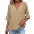 thumbnail image 5 of Womens Gauze Tops Summer Casual Peasant Blouse Linen Cotton Oversized Vneck Dressy Shirt Boho Flowy Long Sleeve Shirt, 5 of 6