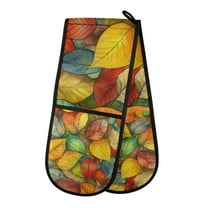 Yayeee Double Oven Mitt Kitchen Heat Resistant Baking 35" x7" Quilted Glove, Retro Autumn Leaves