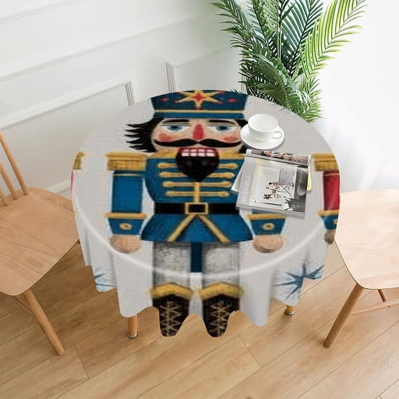RKSupls 60 Inch Round Tablecloth, Blue Nutcracker Pattern Premium Polyester Straight Edge Wrinkle Resistant Washable Table Cover for Party Home Dining Decor