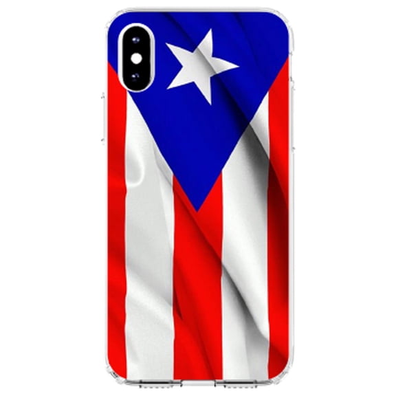 DistinctInk Clear Shockproof Hybrid Case for iPhone XS Max (6.5" Screen) - TPU Bumper, Acrylic Back, Tempered Glass Screen Protector - Red White Blue Puerto Rico Flag