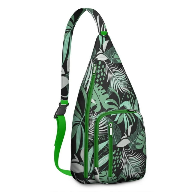 Jungle Floral Sling Backpack - Exotic Monstera & Flowers Design Crossbody Bag, Fashionable Pack