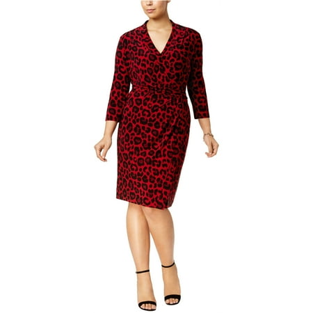 Anne Klein Womens Printed Wrap Dress titanredcombo 24W - Plus Size