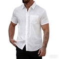 thumbnail image 2 of asjyhkr Mens Cotton Linen Short Sleeve Shirts Casual Loose Fitted Lightweight Comfy V Neck Tshirts, 2 of 9