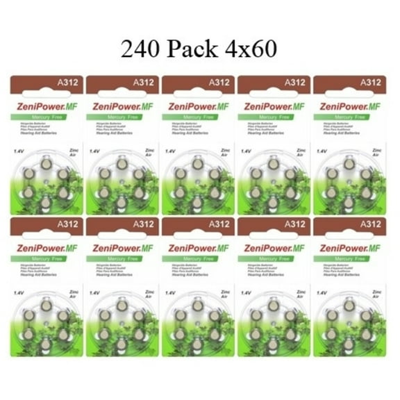 ZeniPower Size A312 PR41 Mercury Free Hearing Aid Batteries Pack of 240