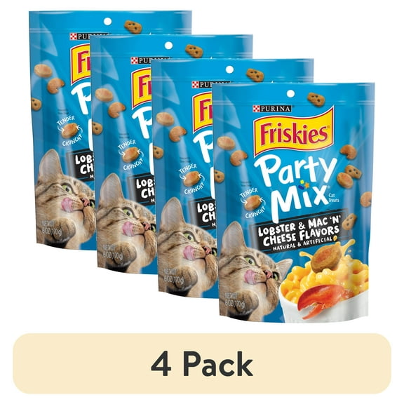 (4 pack) Purina Friskies Party Mix Cat Treats, Lobster and Mac 'N' Cheese, 6 oz Bag