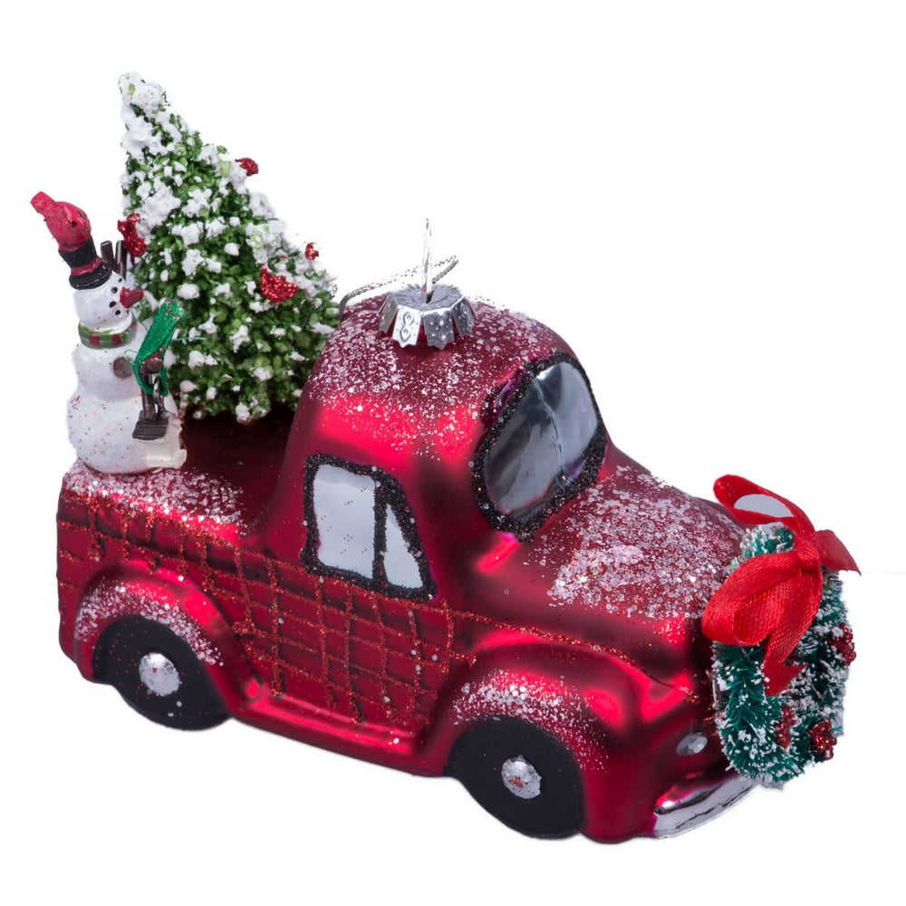 RAZ Imports Christmas Car and Truck Glass Ornaments, Set of 2 Red and