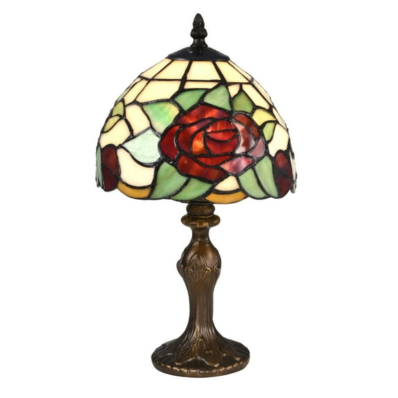 14.5" Vibrantly Colored Antique Finish Indian Rose Table Lamp with Dome Shade