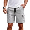 thumbnail image 2 of Nestiefly Mens Cargo Cotton Twill Cargo Shorts Drawstring Stretch Elastic Waist Casual Work Short with Pockets Light Gray L, 2 of 8