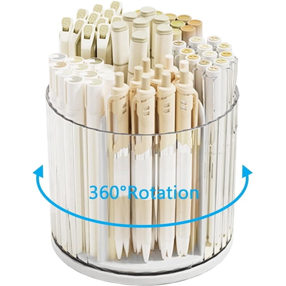 SAYEEC White Rotating 6 Slot Pen Holder, Non-Slip Base Desk Organizer & Makeup Brush Holder for Office, Home, Kitchen & Art Supplies