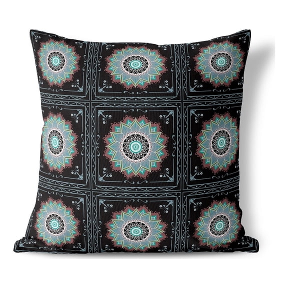Twilight Blossom Indoor/Outdoor Pillow with Removable Cover in Black 16x16
