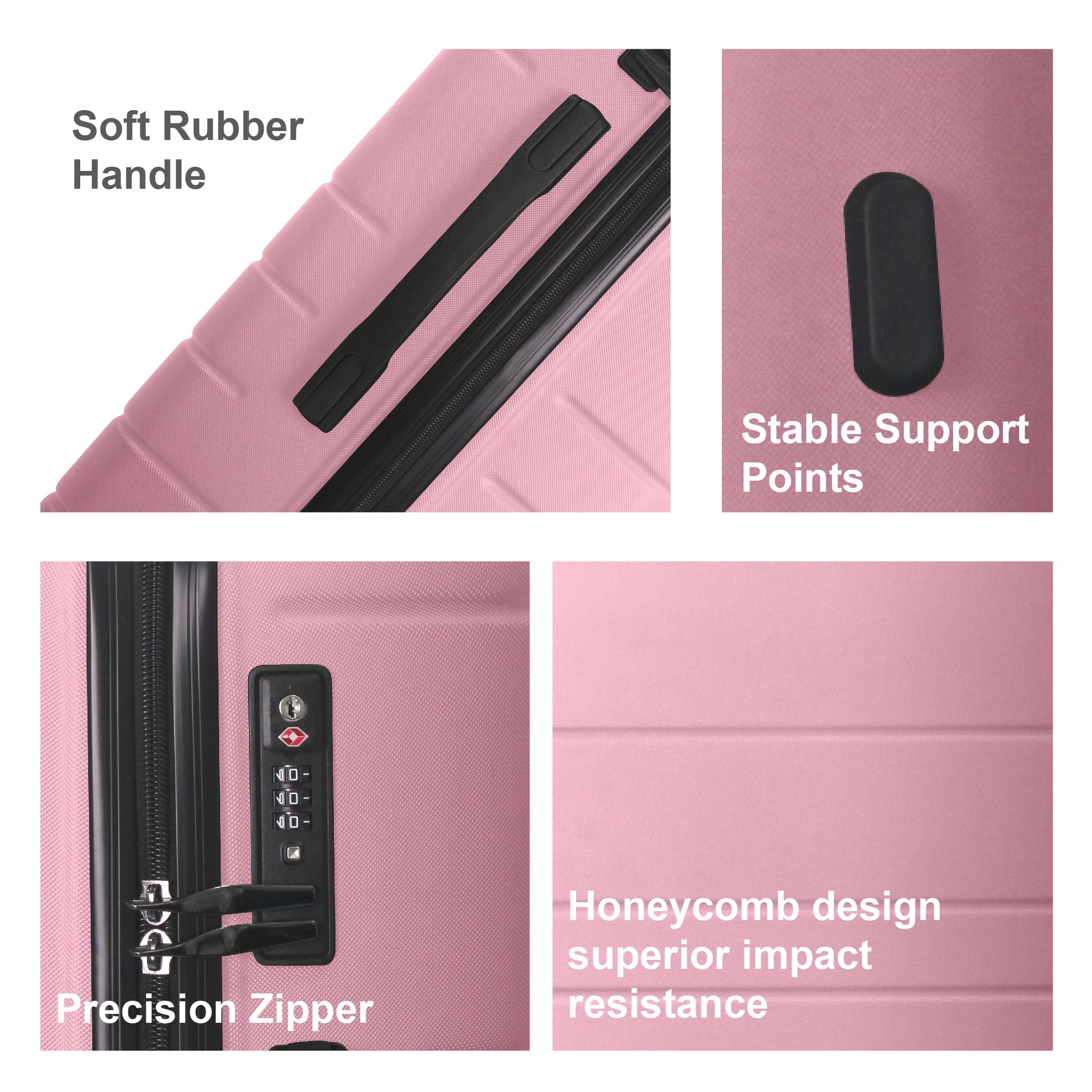 MAYEERTY 3-Piece ABS Luggage Set, Spinner Wheels, TSA Lock, Lightweight Suitcase, Sakura Pink