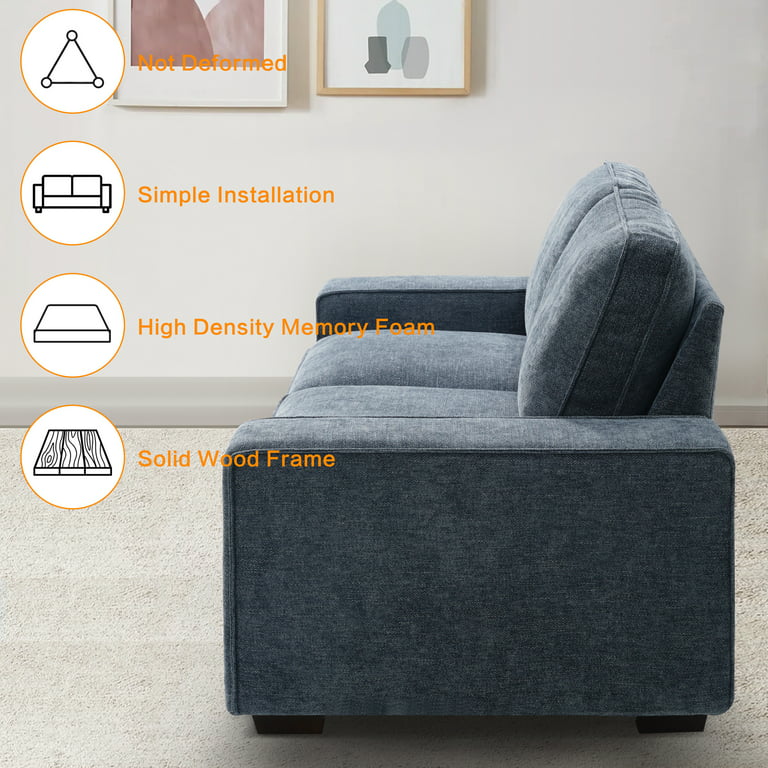 71.25 inch Modern Chenille Sofas Couches for Living Room, Deep Seat Sofa with Square Armrest, Removable Low-Back Sofa Cushion and Detachable Sofa