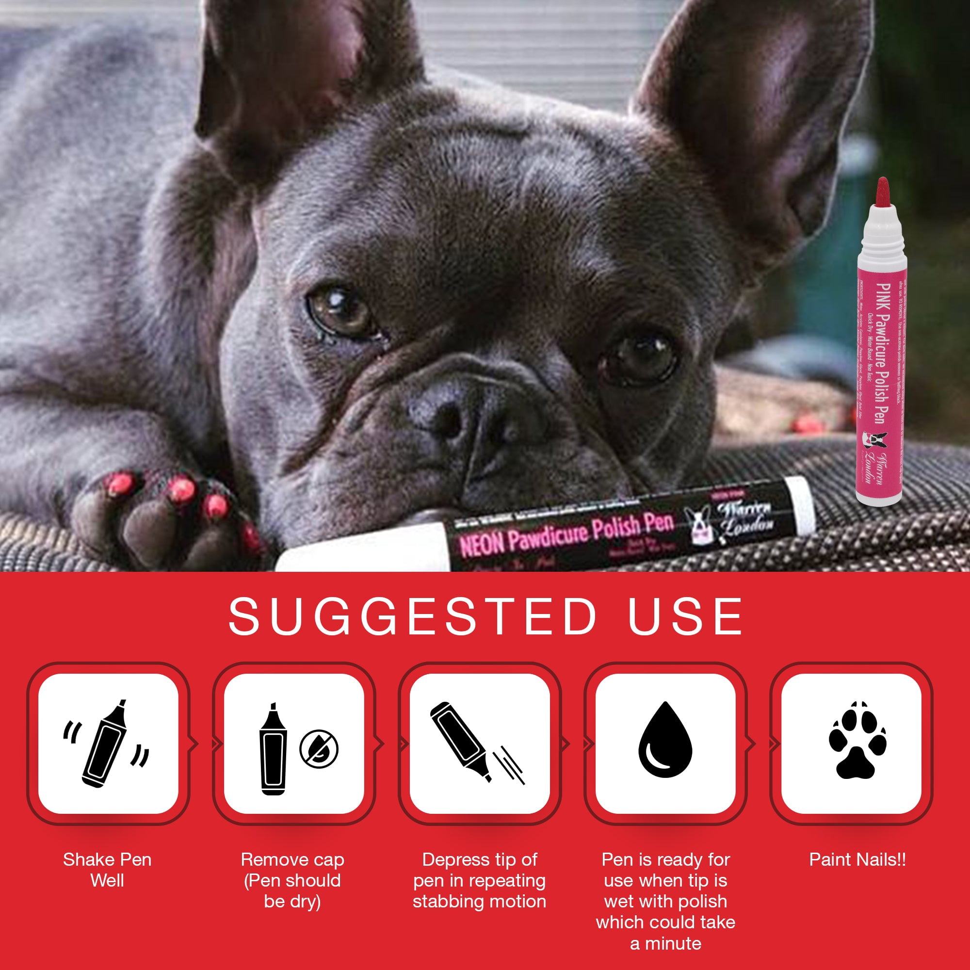 Warren London Pawdicure Dog Nail Polish Pens | Made in USA | Quick Dry, Low Odor, Non-Toxic | Dries in Under 45 Seconds | 13 Colors