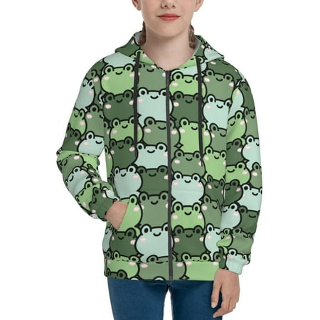 

Hoodies for Women cute frog cartoon Long Sleeve Sweatshirt Drawstring Zip Up Hoodie with Pockets Teen Girl Clothes