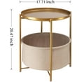 thumbnail image 2 of Round Side Table with Fabric Storage Basket, Metal Side Small Bedside Table Nightstand with Removable Tray Top for Living Room, Bedroom, Nursery, Laundry, Gold, 2 of 10