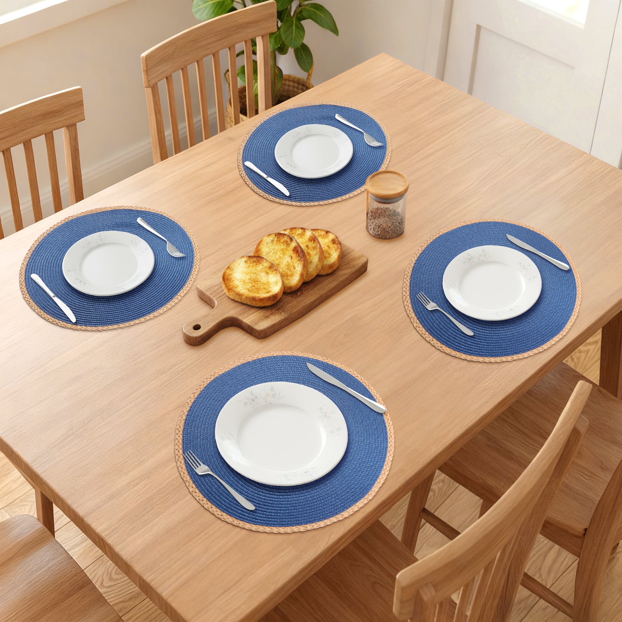 Unique Bargains Farmhouse Woven Placemats Set of 6 for Dining Table Decor Dark Blue