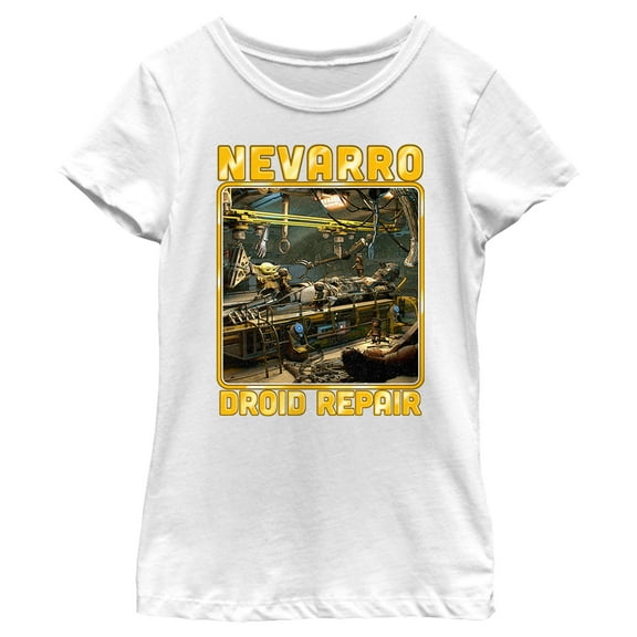 Girl's Star Wars: The Mandalorian Nevarro Droid Repair  Graphic Tee White Small