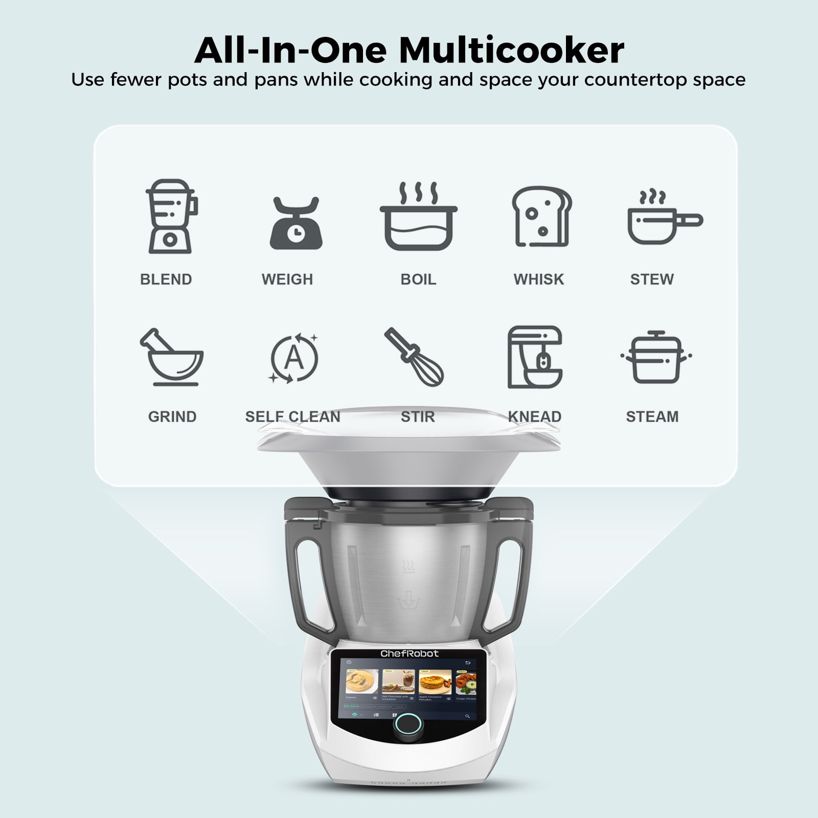 Kitchen Food Processor Robot Smart All-In-One Cooker,Chopper,Steamer,Juicer, Blender,Boil,Knead,Weigh, Multi-Functional Self-Clea