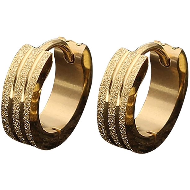 Golden Pendientes Huggie de círculo plano esmerilado de acero inoxidable Unisex a la moda, joyería de fiesta para mujeres, hombres, niñas y niños
