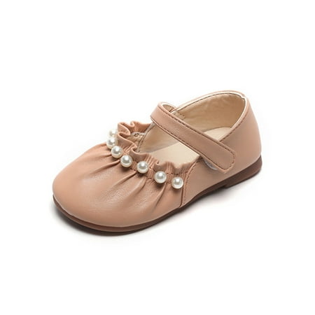 

Daeful Kids Flats Closed Toe Dress Shoes Pleated Mary Jane Sandals Lightweight Pearl Princess Shoe Girl s Magic Tape Pink 6.5C