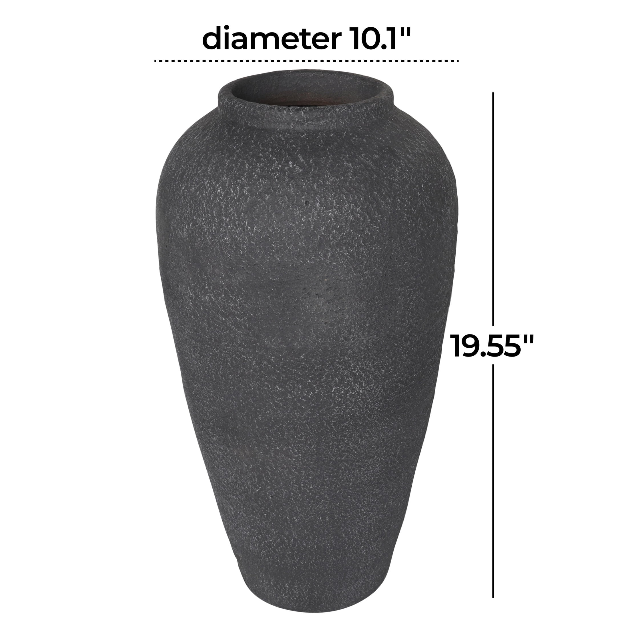 DecMode 20" Whitewashed Textured Black Ceramic Vase