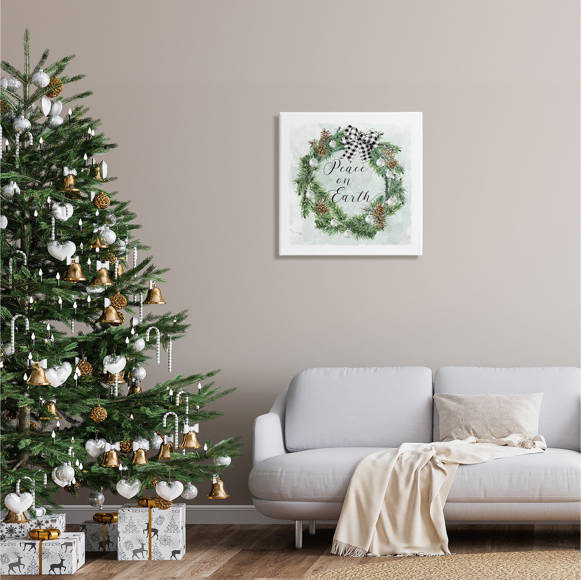 Stupell Industries Peace Seasonal Wreath Holiday Painting Gallery Wrapped Canvas Print Wall Art, 24 x 24