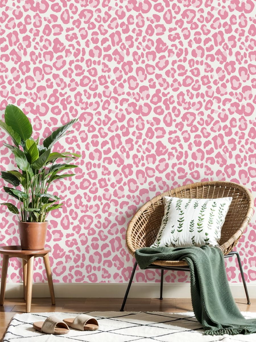 Peel and Stick Wallpaper Pink Leopard Print Soft Pastel Shades Wall Mural 17.7in x 9.8ft Self Adhesive Removable Wall Paper Renter Friendly Wallpaper for Nursery Bedroom Cabinets
