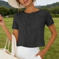 thumbnail image 5 of Women's Oversized Workout Cropped T Shirts Crew Neck Short Sleeve Casual Loose Summer Crop Tee Tops Black, 5 of 9